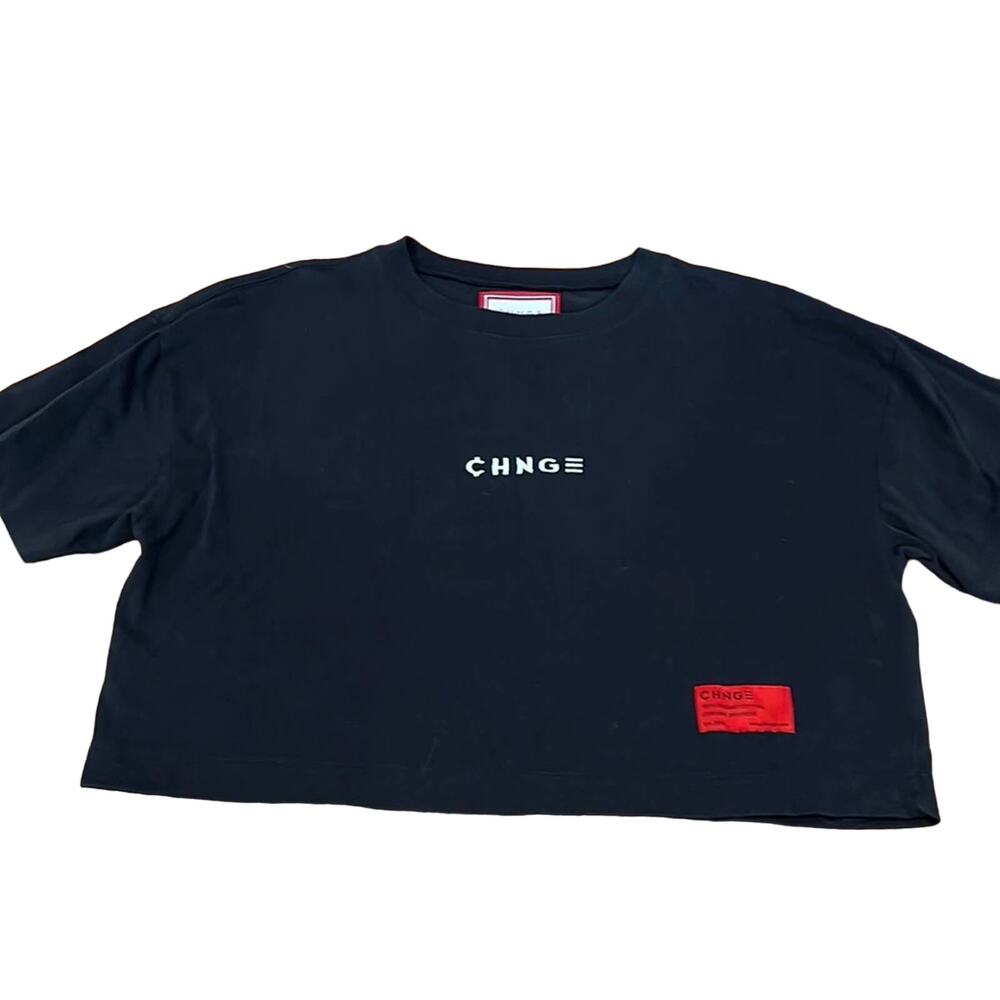 CHNGE black crop top size medium “to whoever needs it” inspirational shirt